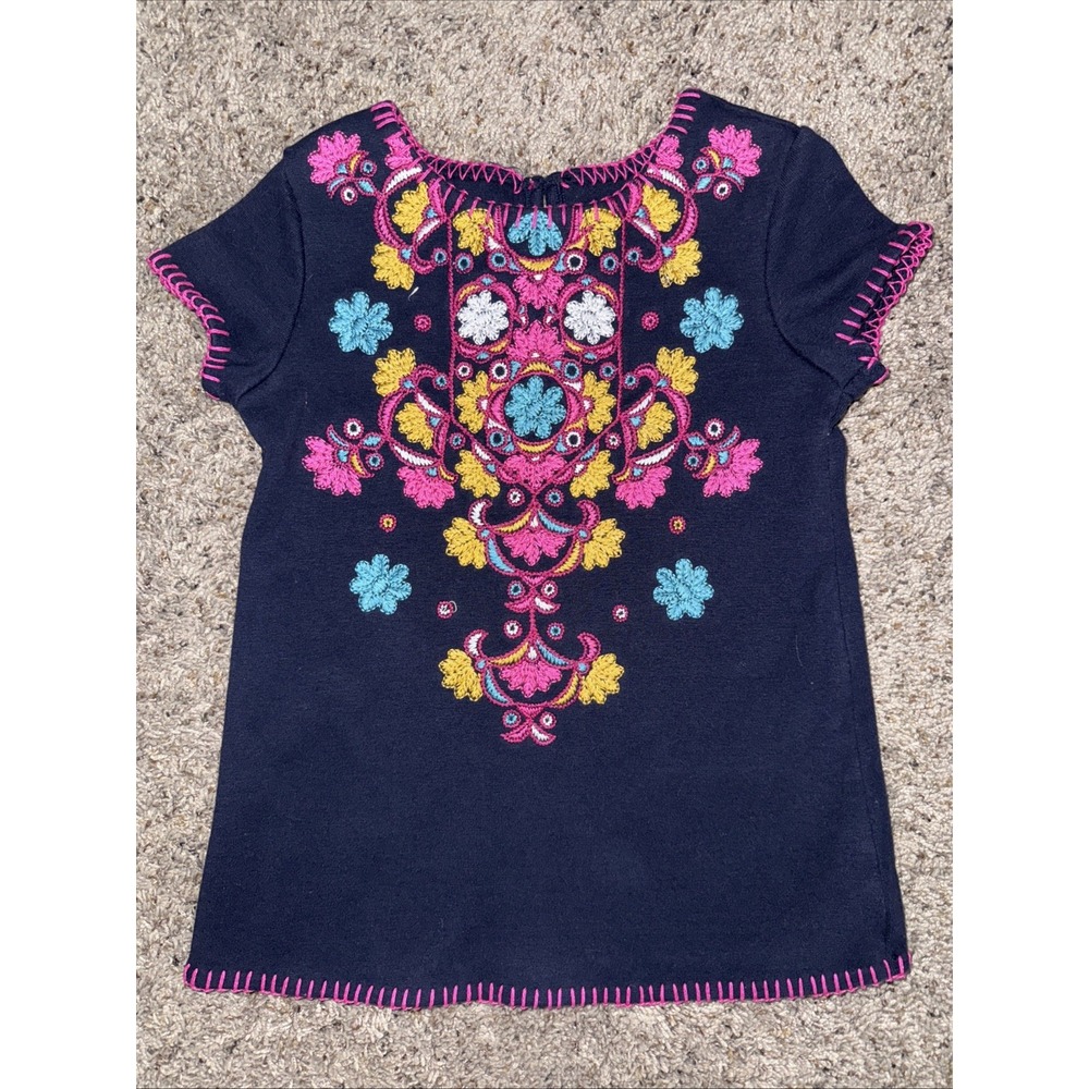 Genuine Kids Oshkosh Embroidered Floral Navy Shirt Dress 4T
